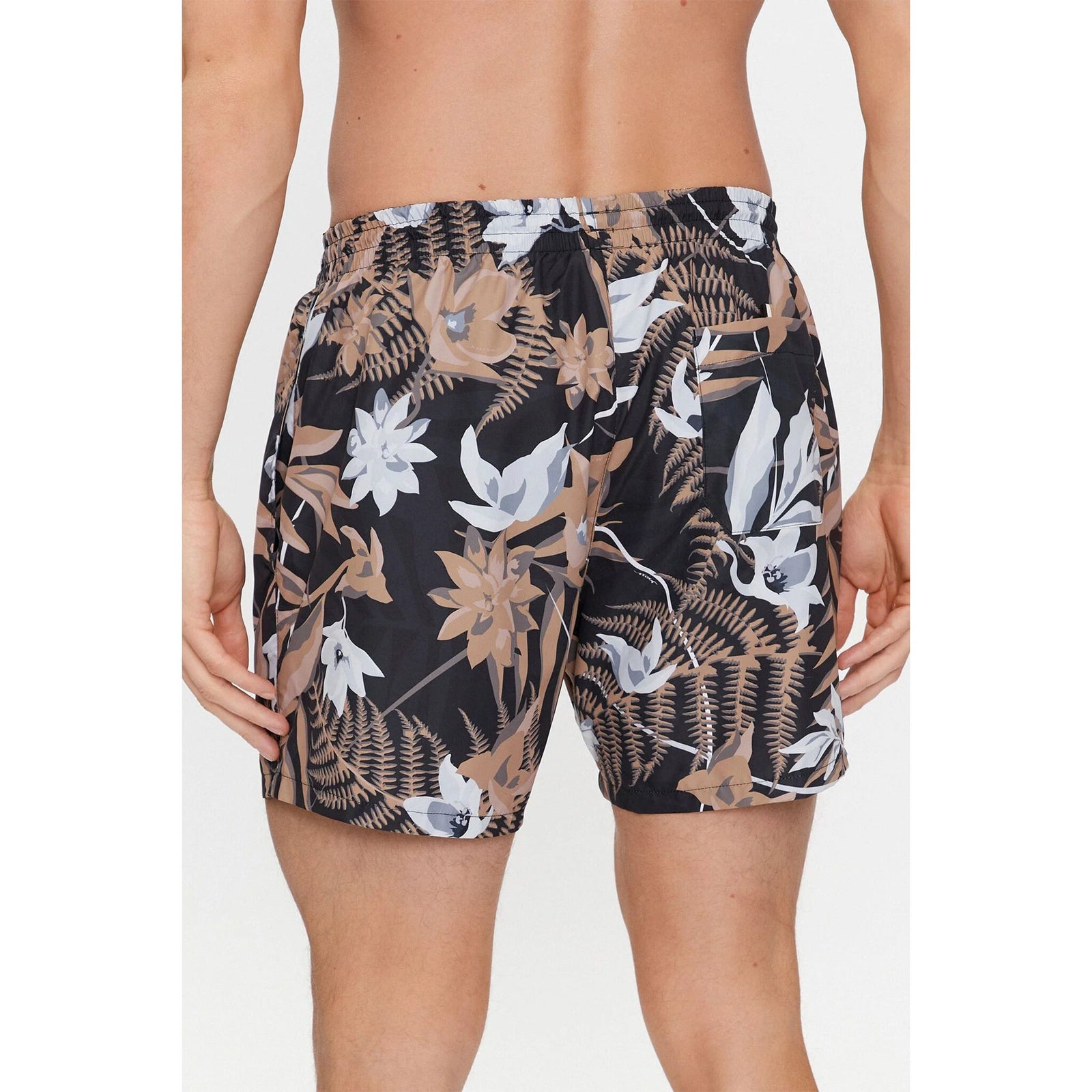 BOSS QUICK-DRYING SWIM TRUNKS WITH TROPICAL PRINT AND LOGO PATCH - Yooto