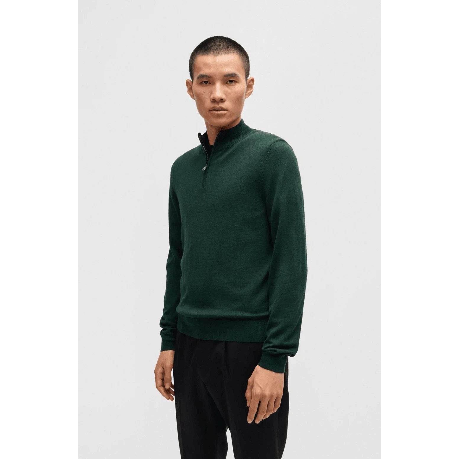 BOSS REGULAR-FIT ZIP-NECK SWEATER IN VIRGIN WOOL