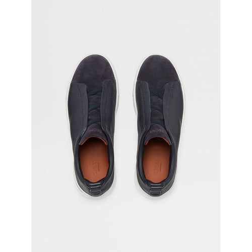 Load image into Gallery viewer, ZEGNA Navy Blue Grained Leather and Suede Triple Stitch™ Low Top Sneakers
