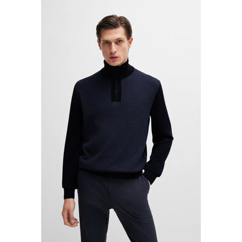 Load image into Gallery viewer, BOSS VIRGIN-WOOL ZIP-NECK SWEATER WITH MIXED STRUCTURES
