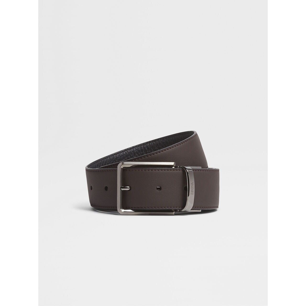 ZEGNA DARK BROWN AND BLACK REVERSIBLE LEATHER BELT