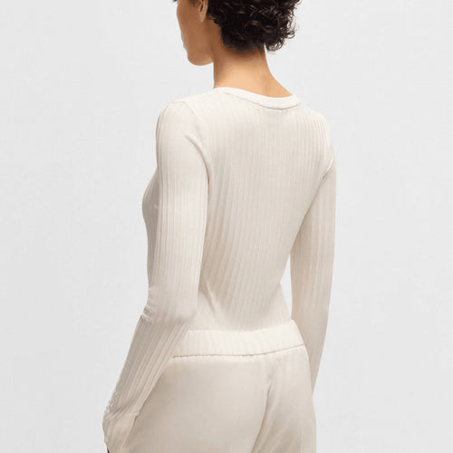 Load image into Gallery viewer, BOSS Long-sleeved V-neck top in lustrous ribbed jersey
