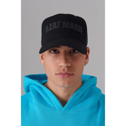 Load image into Gallery viewer, AZAT MARD BLACK ON BLACK BLUE SNAP MESH CAP
