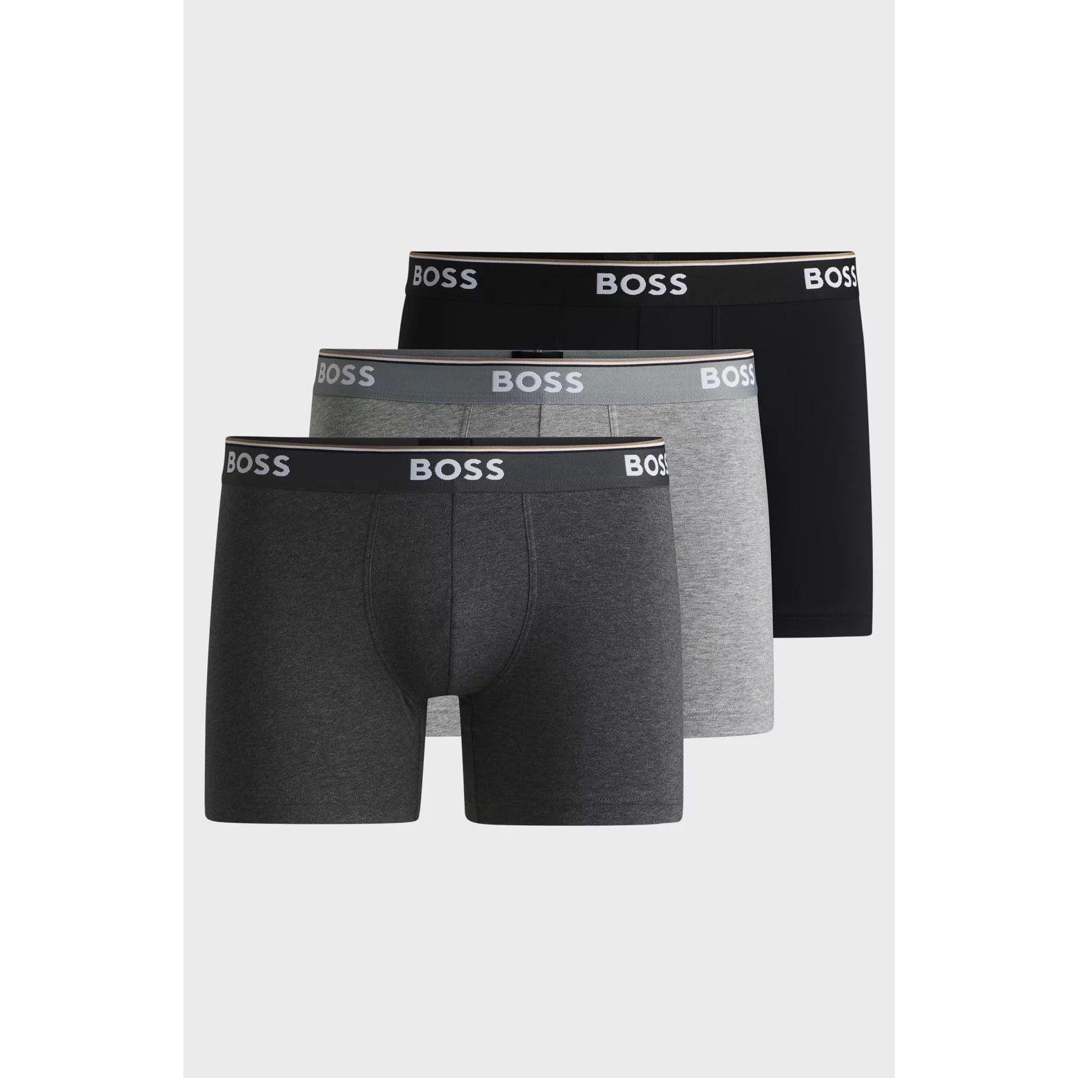 BOSS THREE-PACK OF STRETCH-COTTON BOXER BRIEFS WITH LOGOS