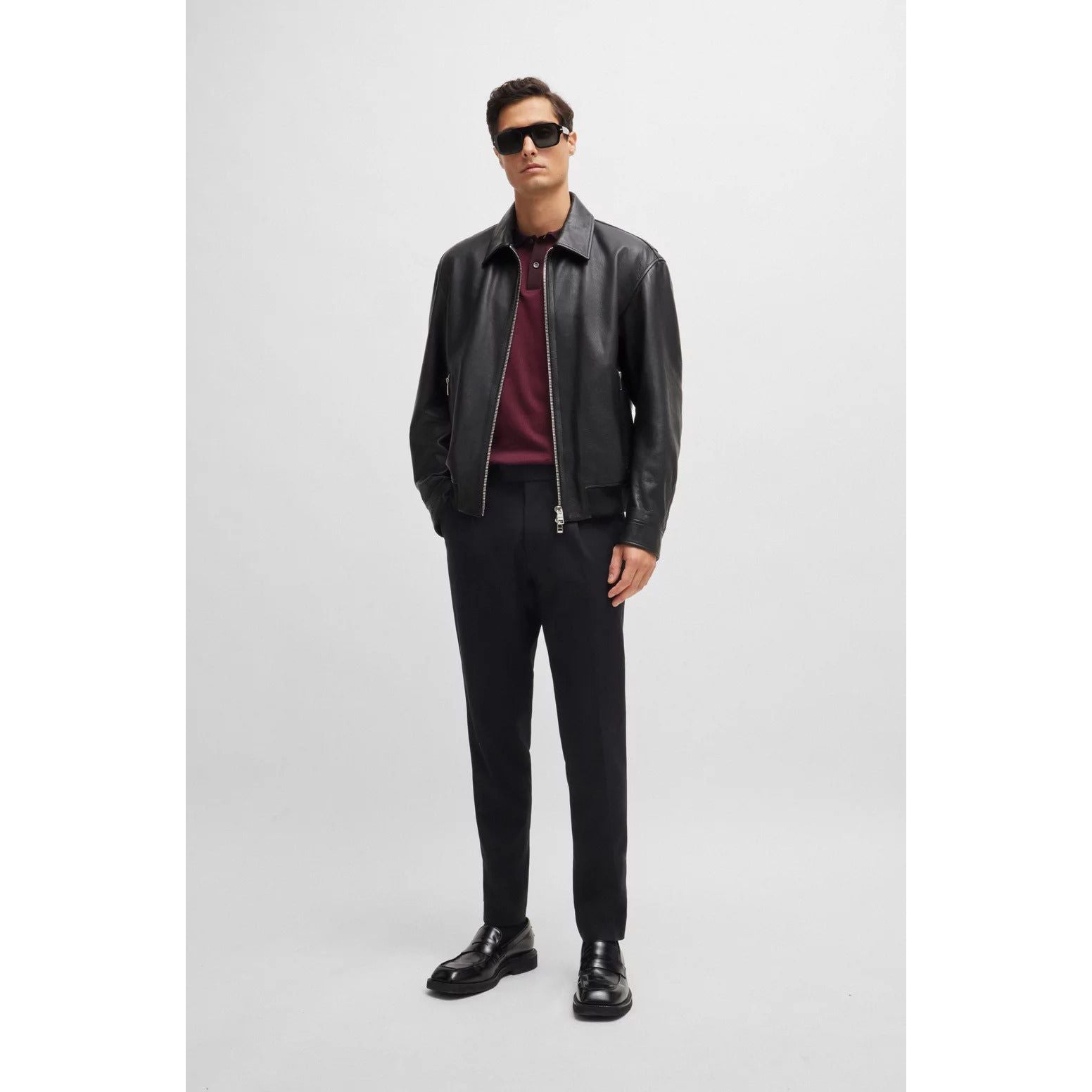 BOSS REGULAR-FIT JACKET IN SOFT LEATHER WITH STAND COLLAR