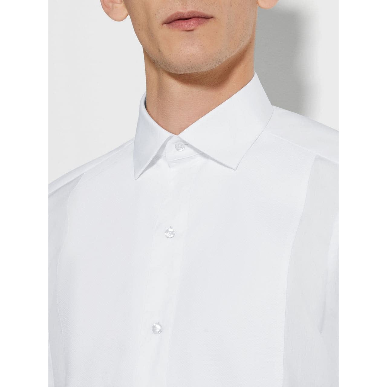 ZEGNA OPTICAL WHITE COTTON TUXEDO SHIRT