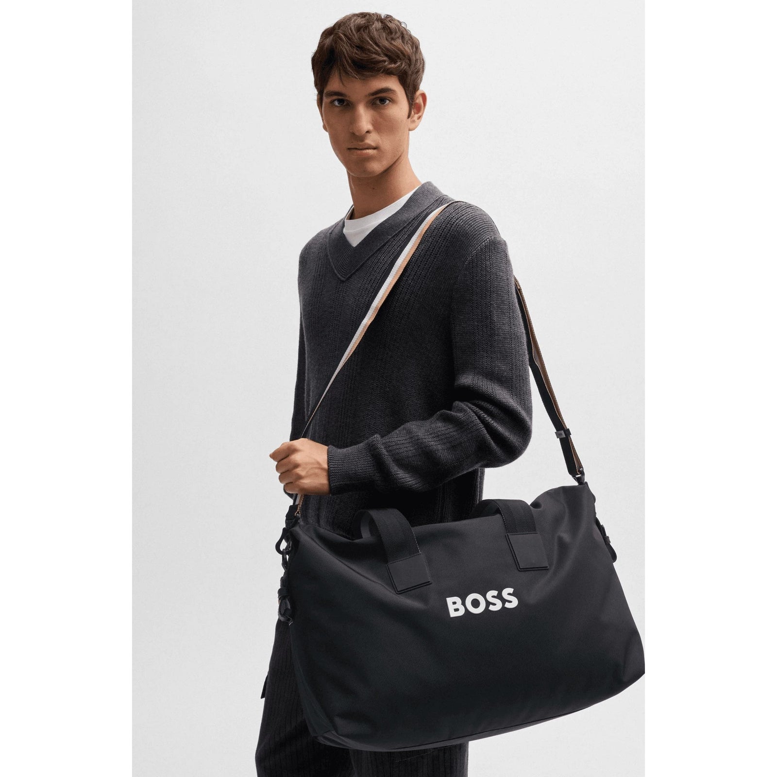 BOSS Contrast-logo holdall with detachable strap