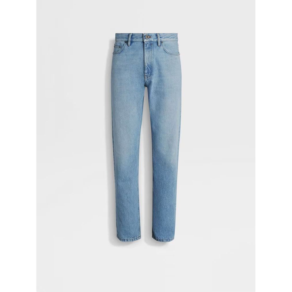 ZEGNA BLUE BLEACHED COTTON ROCCIA JEANS