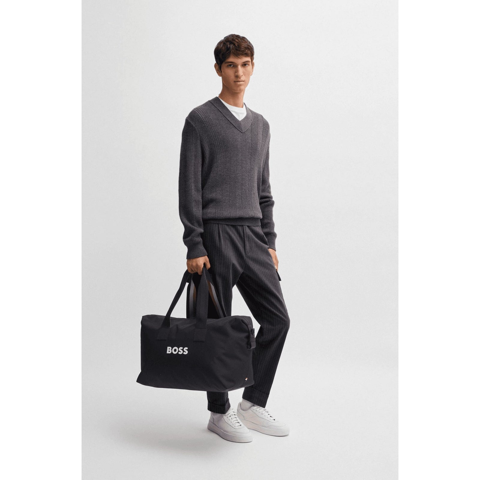 BOSS Contrast-logo holdall with detachable strap