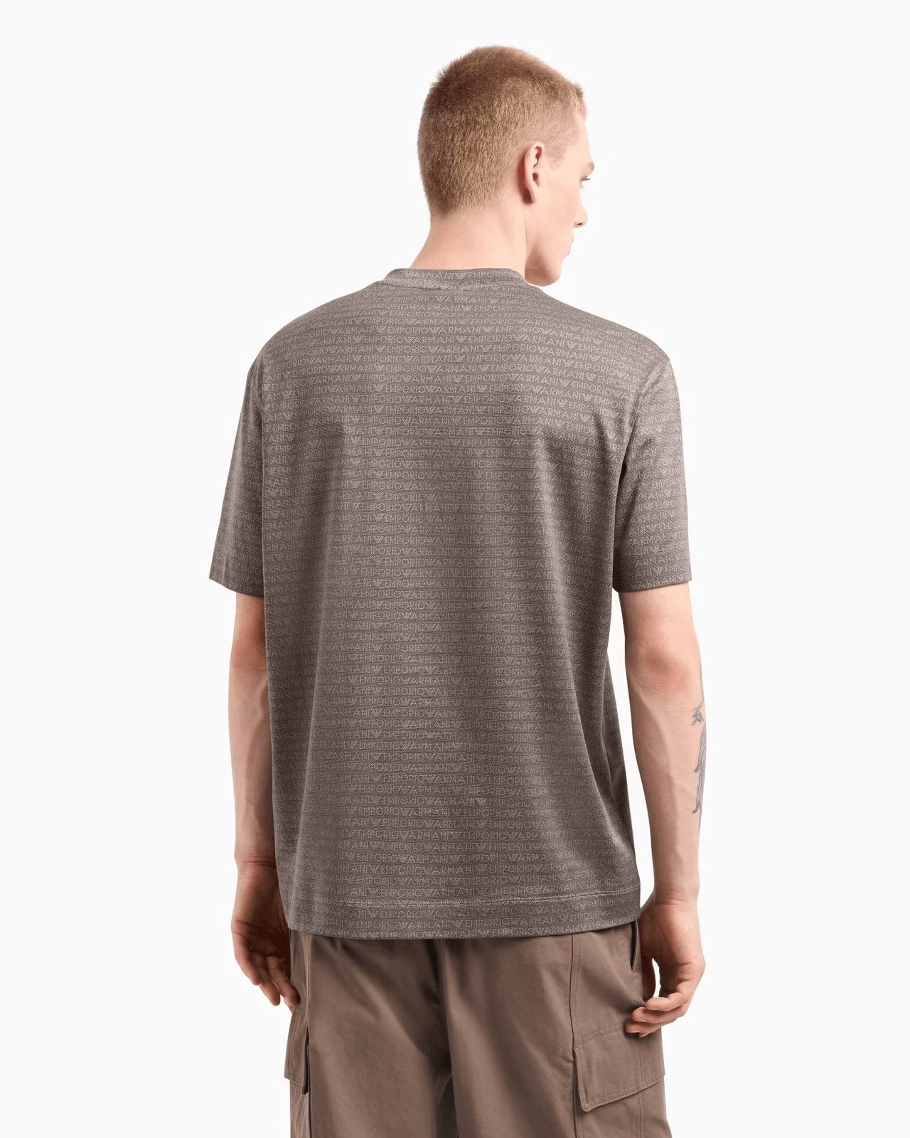 EMPORIO ARMANI Jersey T-shirt with all-over jacquard lettering