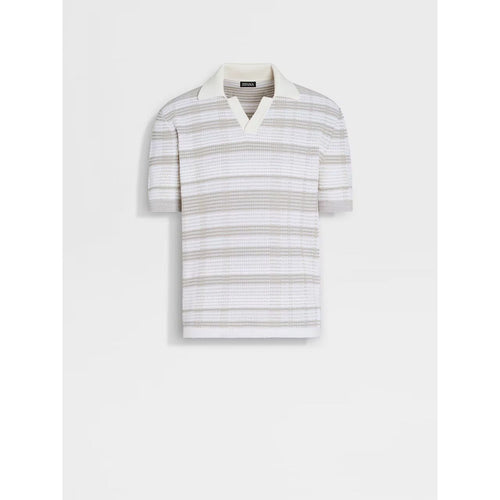 Load image into Gallery viewer, ZEGNA WHITE AND DARK TAUPE COTTON AND SILK BLEND POLO SHIRT
