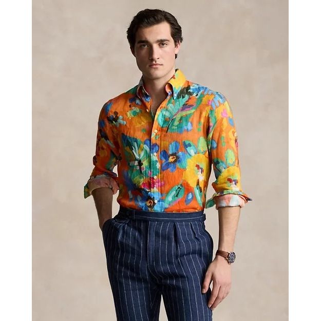 POLO RALPH LAUREN CLASSIC FIT FLORAL-PRINT LINEN SHIRT - Yooto