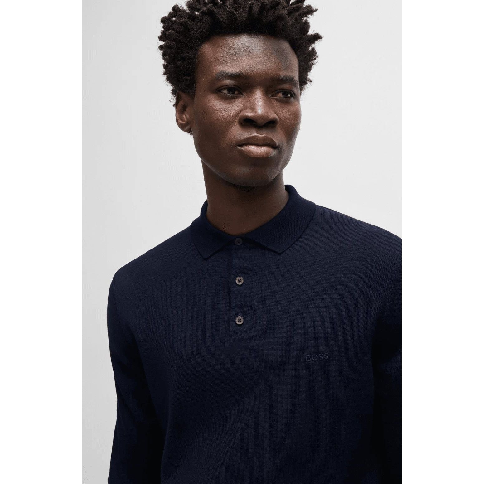 BOSS VIRGIN-WOOL POLO SWEATER WITH EMBROIDERED LOGO