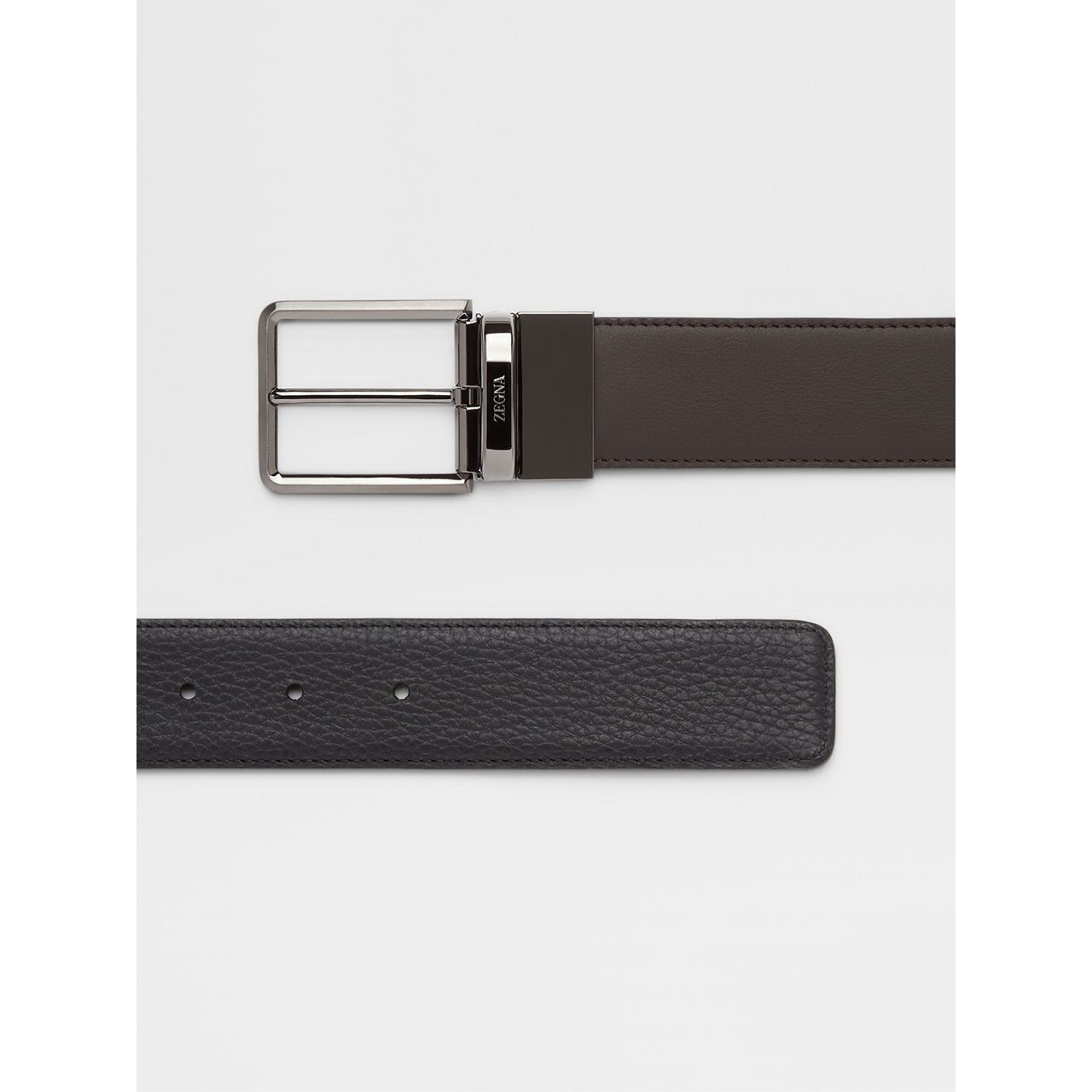 ZEGNA DARK BROWN AND BLACK REVERSIBLE LEATHER BELT