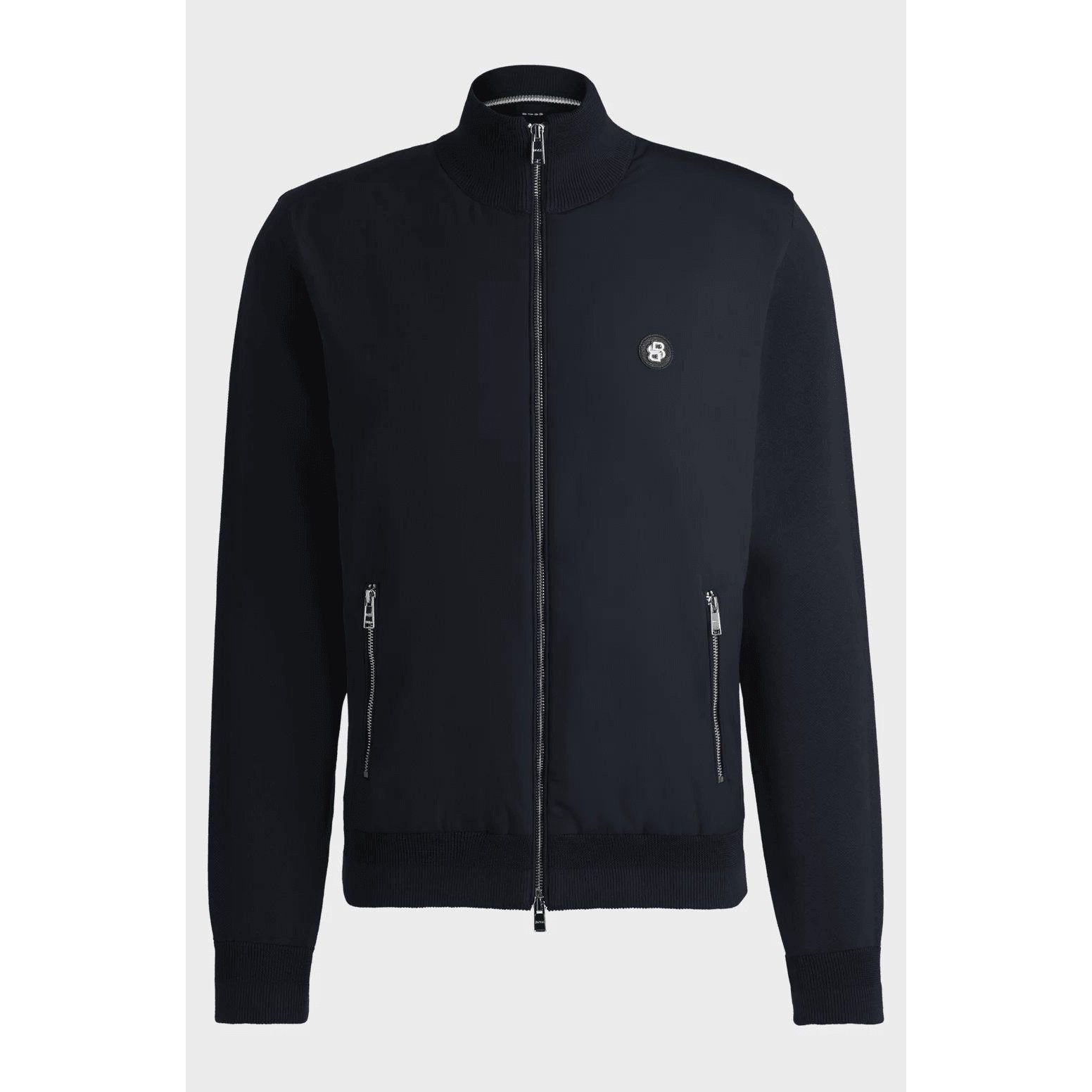 BOSS MIXED-MATERIAL ZIP-UP JACKET WITH DOUBLE-MONOGRAM BADGE