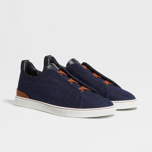 Load image into Gallery viewer, ZEGNA NAVY BLUE COTTON DENIM TRIPLE STITCH™ SNEAKERS
