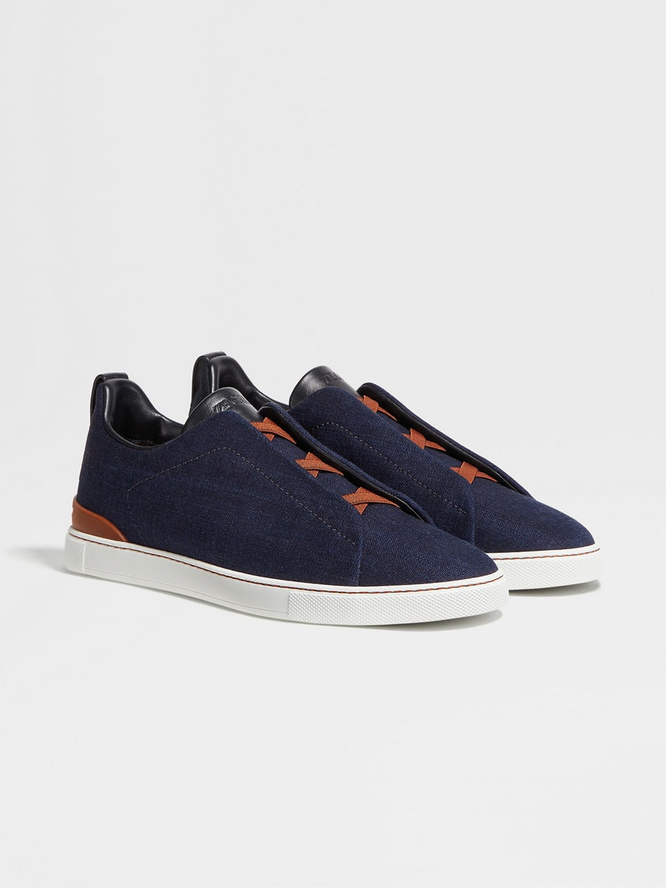 ZEGNA NAVY BLUE COTTON DENIM TRIPLE STITCH™ SNEAKERS