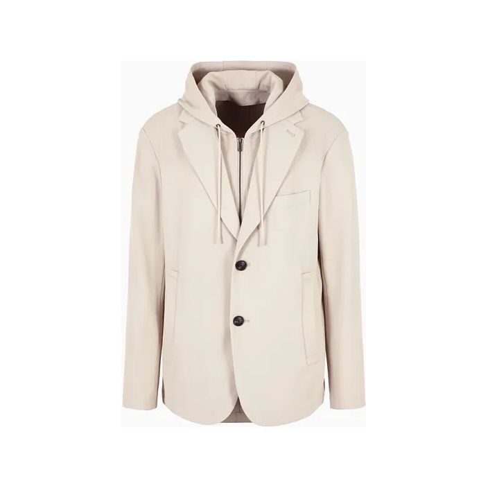 EMPORIO ARMANI BLAZER WITH DICKEY AND HOOD, MADE OF CANNETÉ FABRIC