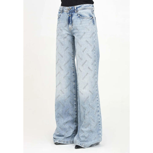 Load image into Gallery viewer, VERSACE JEANS COUTURE Flared Denim Jeans with Rhinestone Logo Pattern
