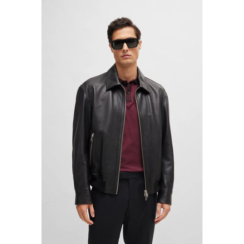 Load image into Gallery viewer, BOSS REGULAR-FIT JACKET IN SOFT LEATHER WITH STAND COLLAR
