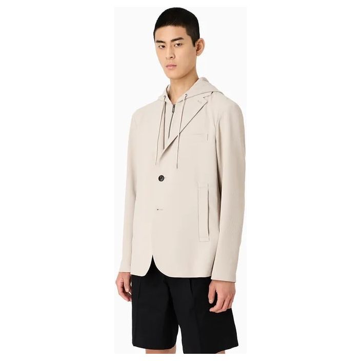 EMPORIO ARMANI BLAZER WITH DICKEY AND HOOD, MADE OF CANNETÉ FABRIC