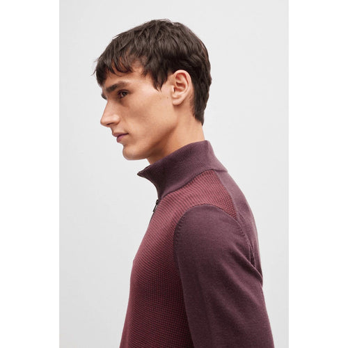 Load image into Gallery viewer, BOSS VIRGIN-WOOL ZIP-NECK SWEATER WITH MIXED STRUCTURES
