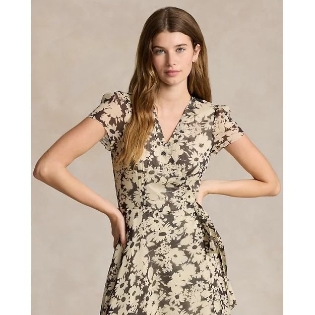 RALPH LAUREN Crinkled Floral Wrap Dress