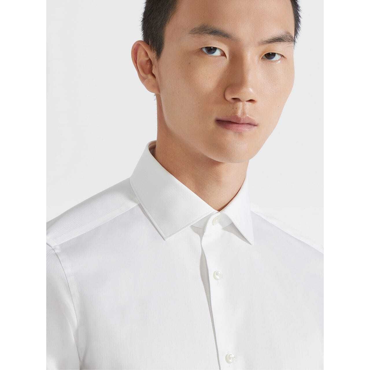 ZEGNA WHITE STRUCTURED MICRO-STRIPED TRECAPI COTTON SHIRT