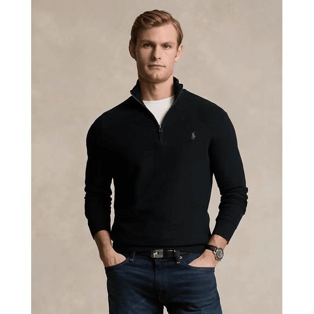 RALPH LAUREN Mesh-Knit Cotton Quarter-Zip Jumper