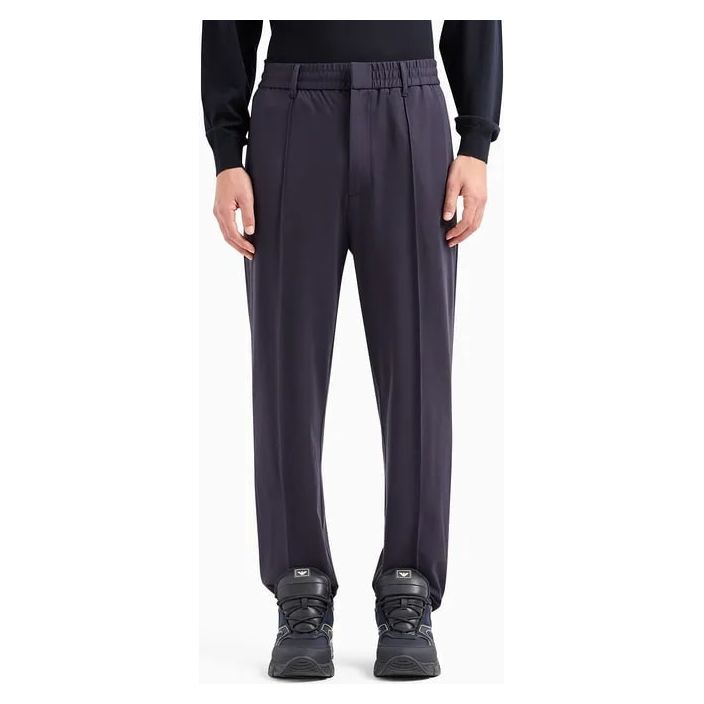 EMPORIO ARMANI TRAVEL ESSENTIALS TROUSERS IN A VISCOSE JERSEY BLEND WITH RIBS AND ELASTICATED WAIST