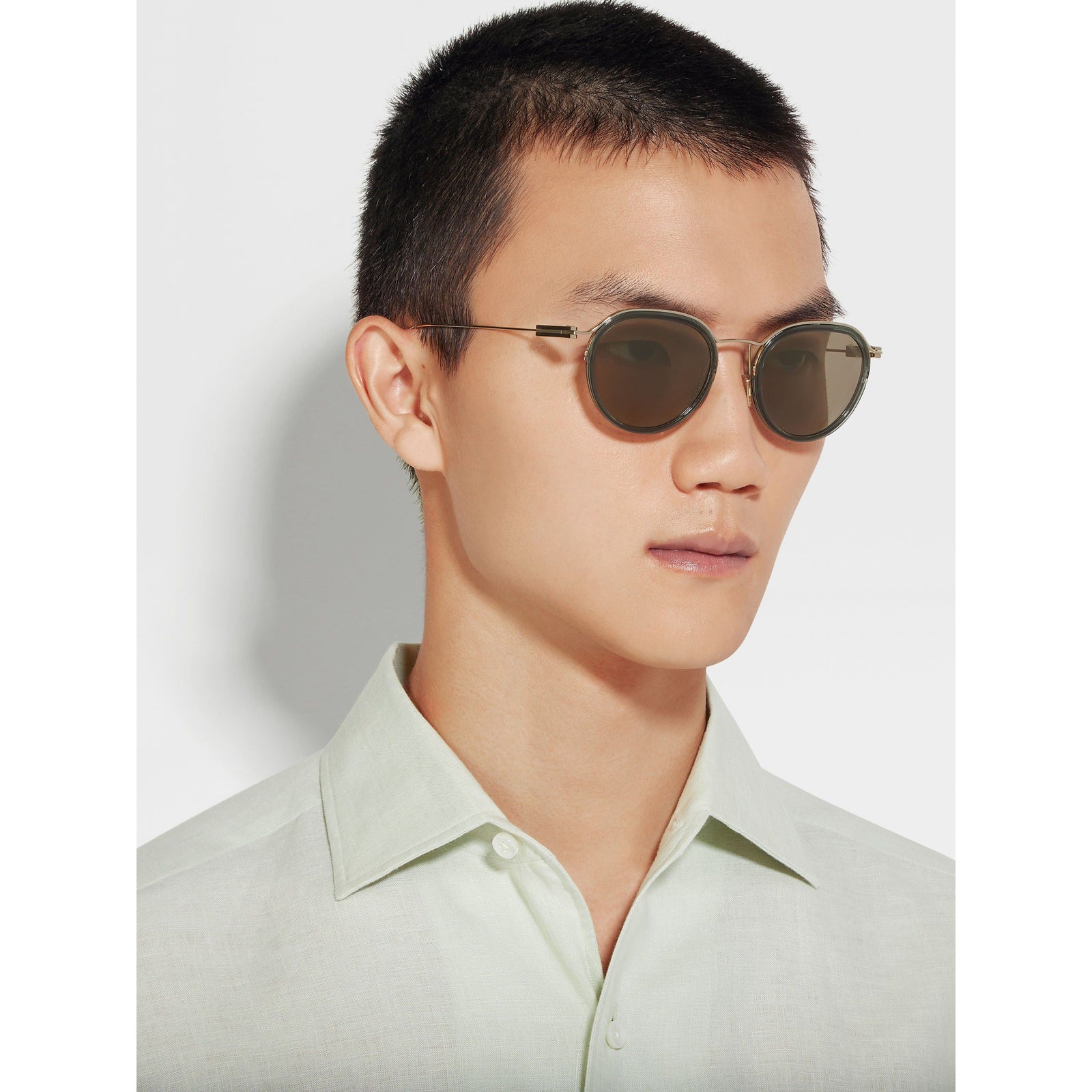 ZEGNA TRANSPARENT GREEN AND PALE GOLD ACETATE AND METAL SUNGLASSES