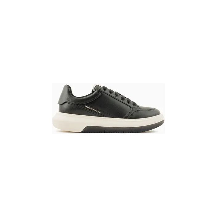 EMPORIO ARMANI HAMMERED-LEATHER SNEAKERS WITH SIDE LOGO - Yooto