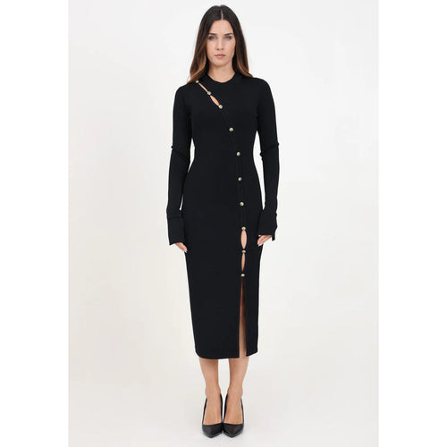 Load image into Gallery viewer, VERSACE JEANS COUTURE Black Midi Dress with Cut-Out Details and Buttons
