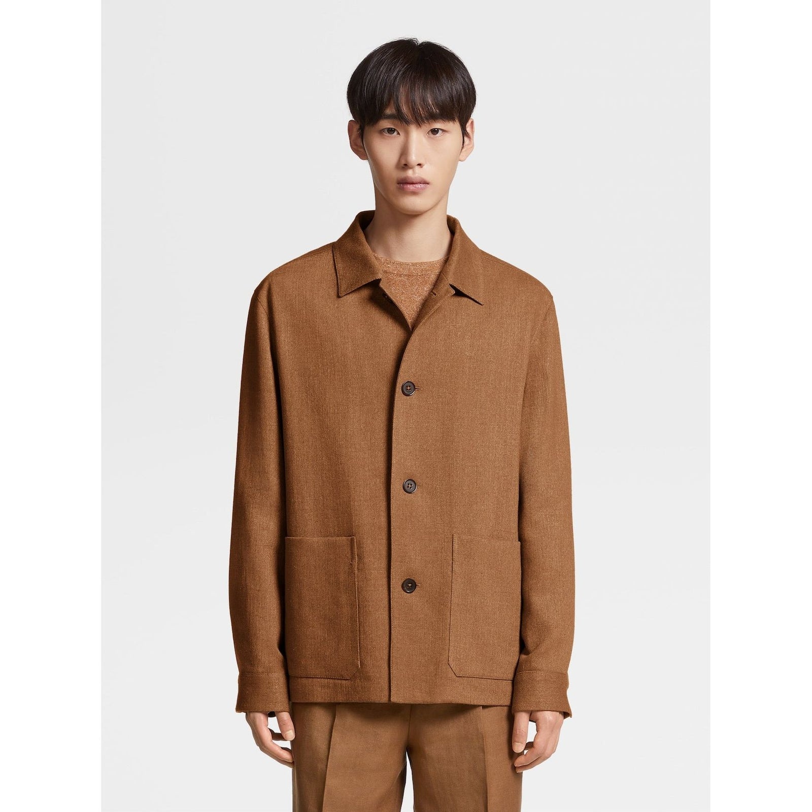 ZEGNA Vicuna Color Linen and Silk Blend Chore Jacket