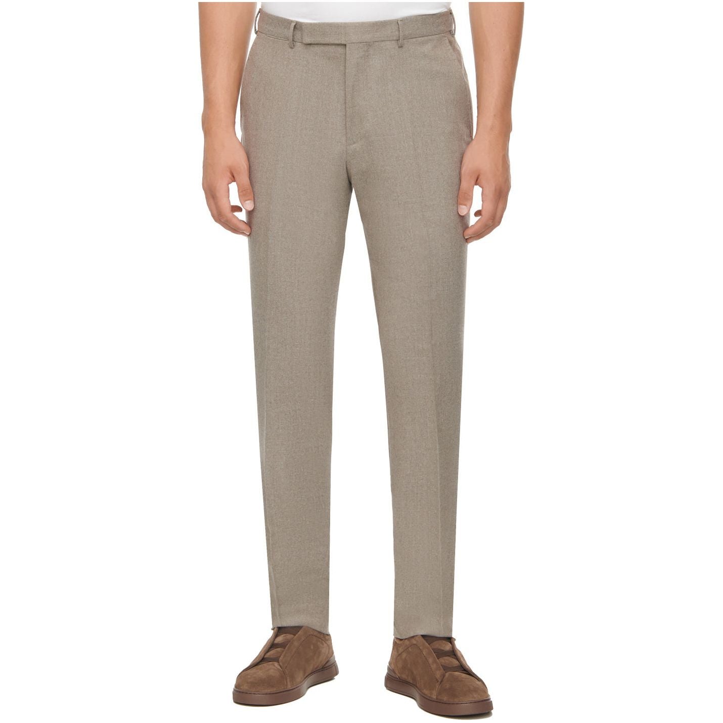 ZEGNA LIGHT TAUPE MÉLANGE WOOL TROUSERS