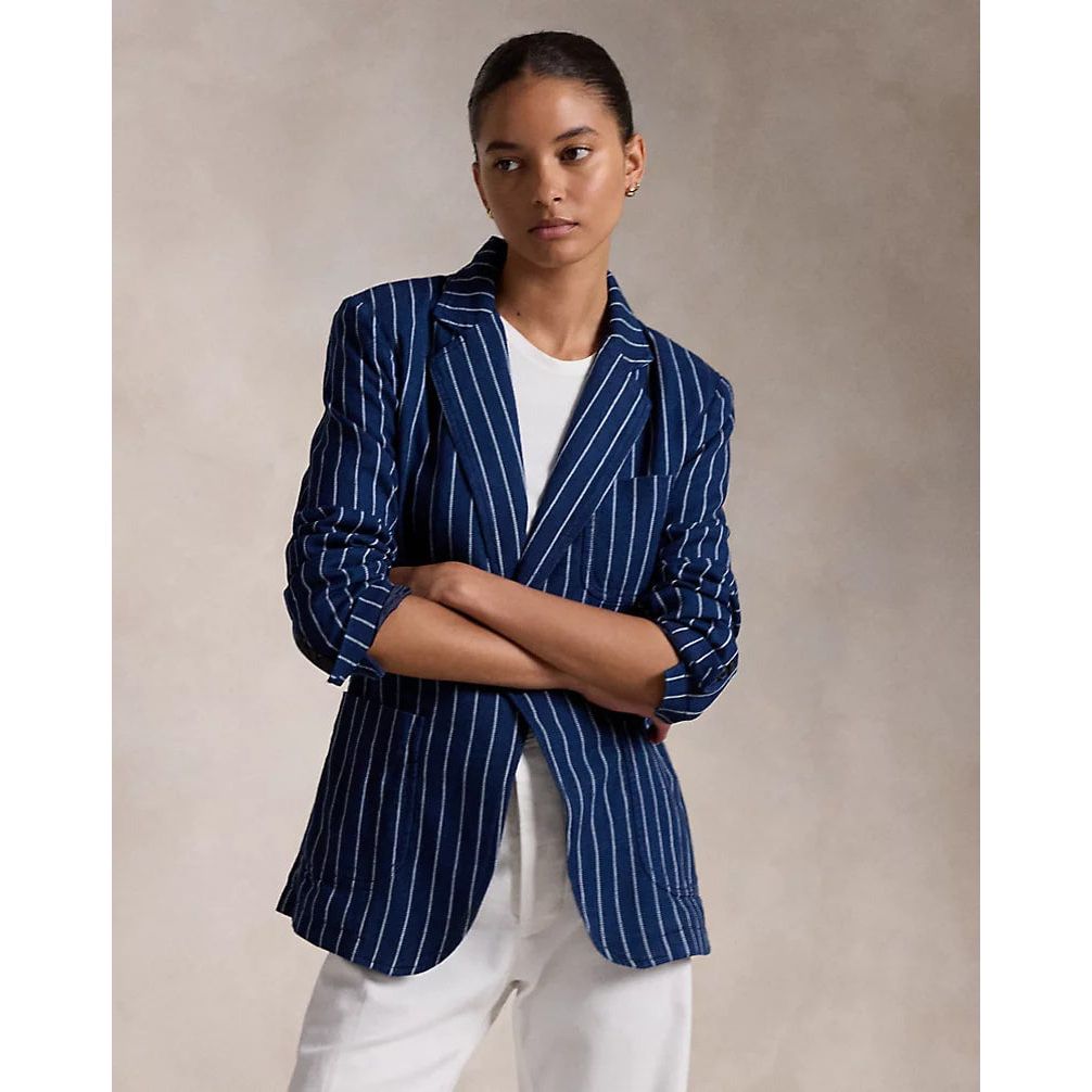 RALPH LAUREN Pinstripe Linen-Cotton Blazer