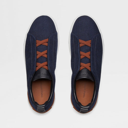 Load image into Gallery viewer, ZEGNA NAVY BLUE COTTON DENIM TRIPLE STITCH™ SNEAKERS
