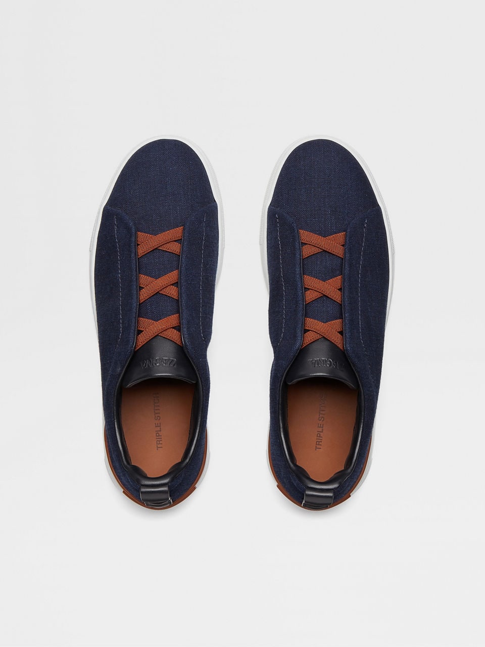 ZEGNA NAVY BLUE COTTON DENIM TRIPLE STITCH™ SNEAKERS