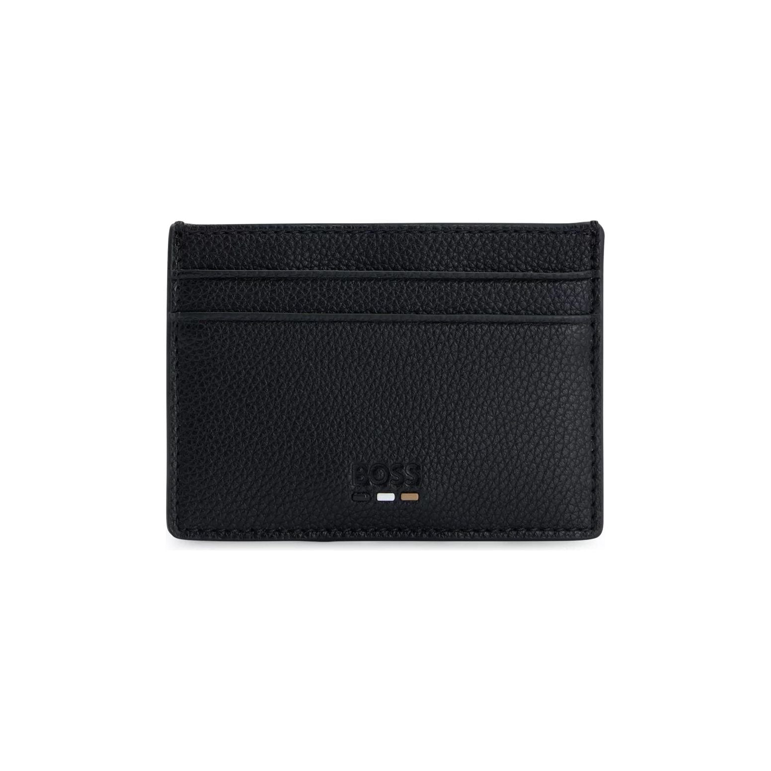 BOSS SIGNATURE-STRIPE CARD HOLDER IN GRAINED FAUX LEATHER