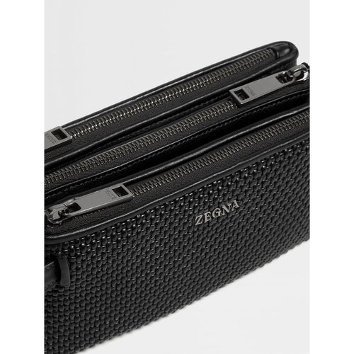 Load image into Gallery viewer, ZEGNA BLACK PELLETESSUTA™ LEATHER TRIPLE ZIP POUCH
