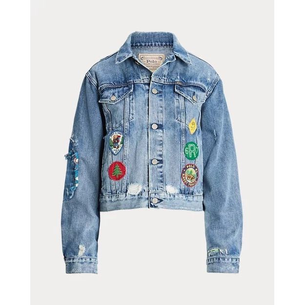 RALPH LAUREN Embroidered Patch Denim Trucker Jacket