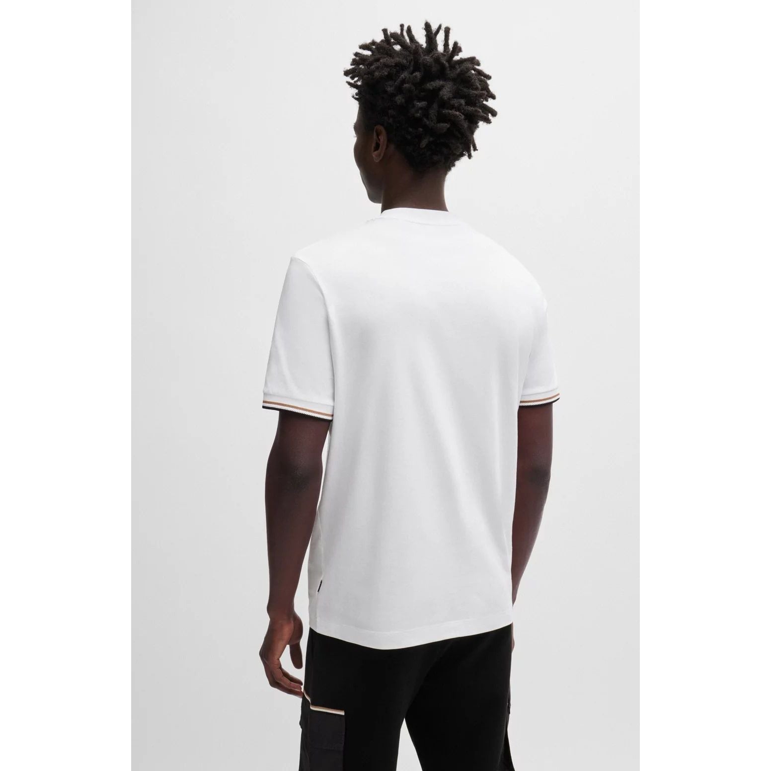 BOSS COTTON-JERSEY T-SHIRT WITH SIGNATURE-STRIPE CUFFS - Yooto