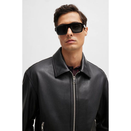 Load image into Gallery viewer, BOSS REGULAR-FIT JACKET IN SOFT LEATHER WITH STAND COLLAR
