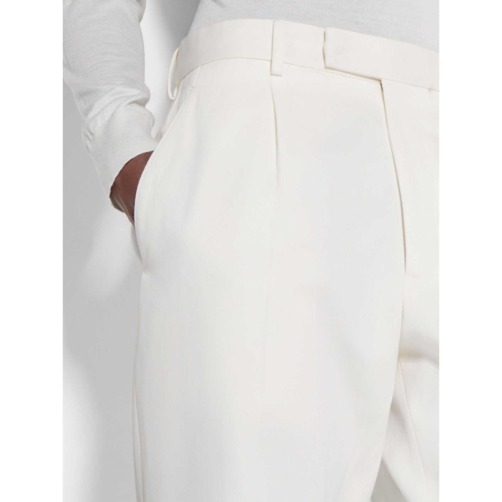 ZEGNA WHITE COTTON AND WOOL PANTS