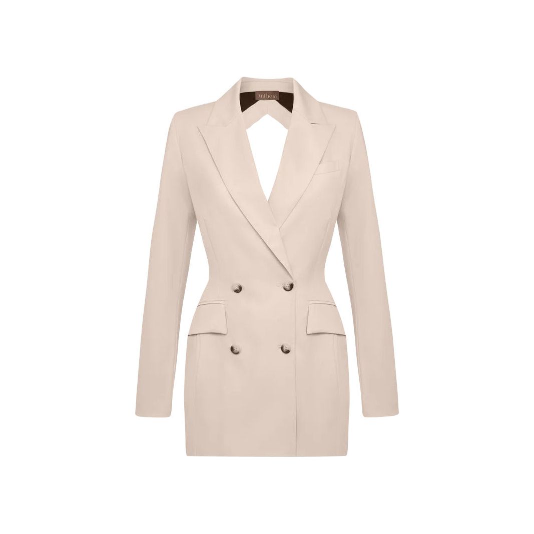 Antheia Wool Open-back Blazer Dress in Blush