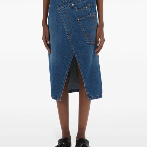 Load image into Gallery viewer, JW Anderson wrap-design denim skirt
