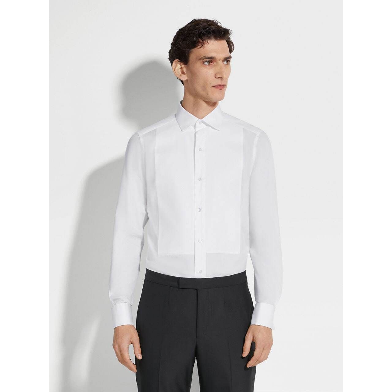 ZEGNA OPTICAL WHITE COTTON TUXEDO SHIRT