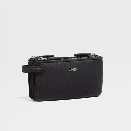 Load image into Gallery viewer, ZEGNA BLACK DEERSKIN TRIPLE ZIP POUCH
