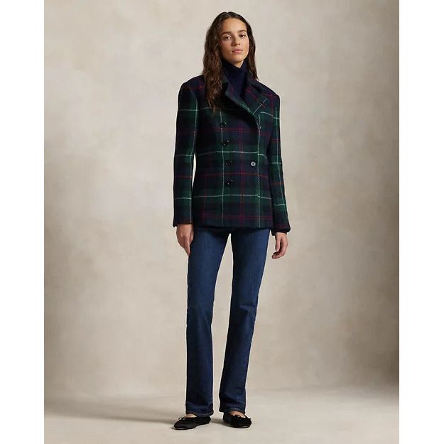 RALPH LAUREN Plaid Tweed Double-Breasted Jacket