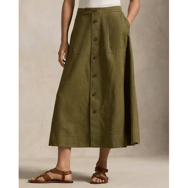 RALPH LAUREN Hemp A-Line Midi Skirt